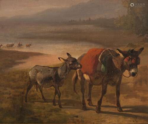 Monogrammed R. (Louis Robbe), a donkey and her cal…