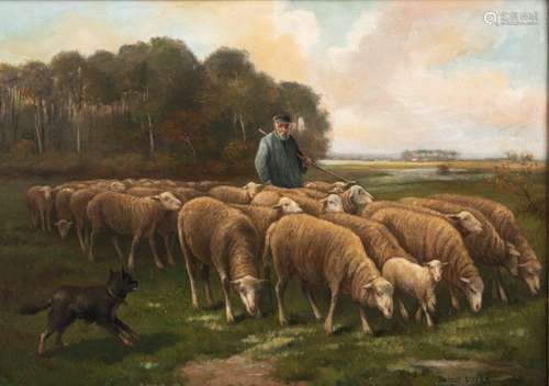 Dupré J., a shepherd and his flock of sheep, oil o…