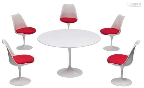 A dining set of a Tulip table and five Tulip chair…