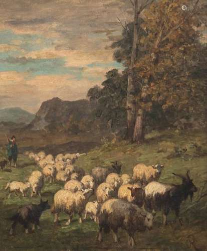 Monogrammed Louis Robbe, a shepherd and his flock …