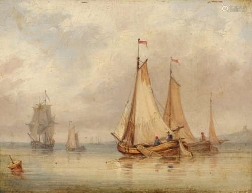 English School 19th Century. Fishermen in calm coa…