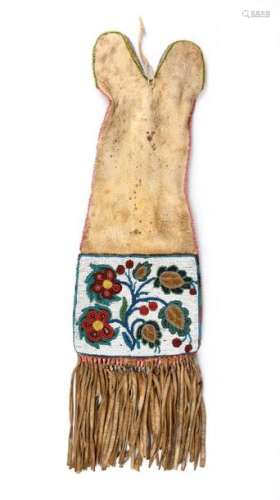 A Cree or Saulteaux pipe bag. Subarctic. Buckskin …