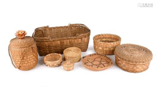 Eight North American baskets. Including a wood spl…