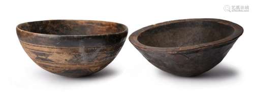 Two Tuareg bowls. North Africa. One with linear ca…