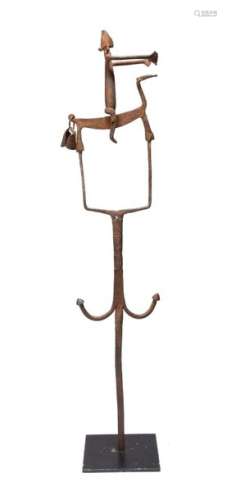 A Bambara iron staff. Mali. With an equestrian piv…