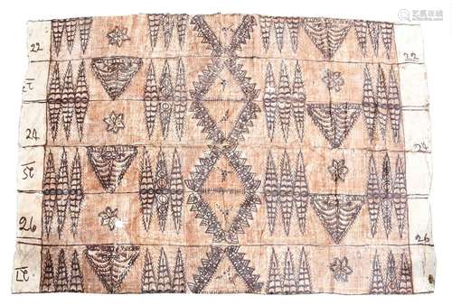 A Tonga tapa cloth. Polynesia. Painted geometric d…