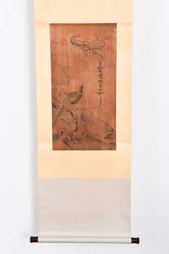 A CHINESE FLOWER&BIRDS PAINTING SCROLL