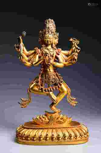 A CHINESE GILD COPPER YOGA TARA STATUE