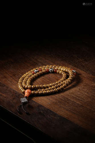 BODHI BEADS WITH DZI BEADS AND CORAL BEADS PRAYER NECKLACE