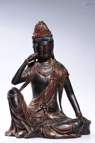 GILT BRONZE AND CAST 'AVALOKITESHVARA' SEATED FIGURE