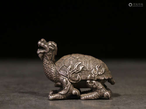 SILVER CAST AND CARVED 'DRAGON TURTLE' FIGURE