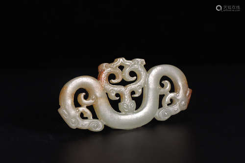 A CHINESE DRAGON CARVED JADE BI ORNAMENT