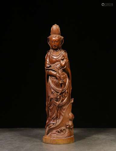 HUANYANGMU CARVED 'GUANYIN' STANDING FIGURE