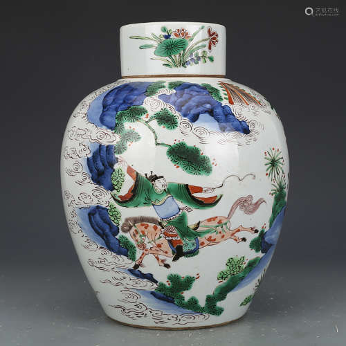 A CHINESE MULTI COLORED PAINTED PORCELAIN JAR COVER