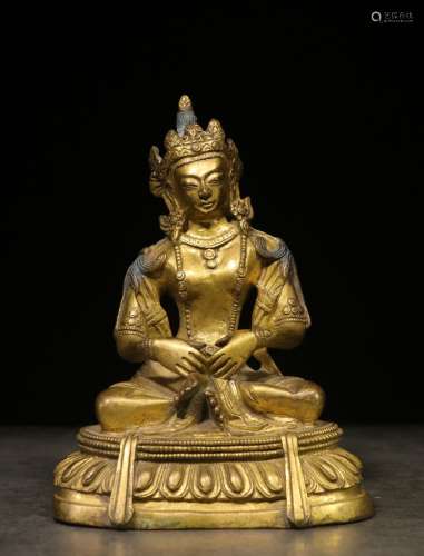 GILT BRONZE CAST 'BODHISATTVA' SEATED FIGURE