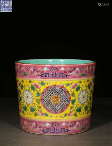 FAMILLE ROSE 'LONGEVITY' BRUSH POT