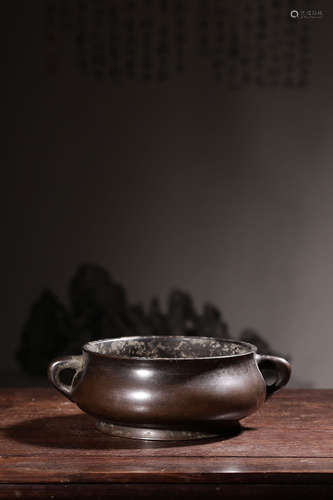 BRONZE CAST COMPRESSED CENSER WITH HANDLES