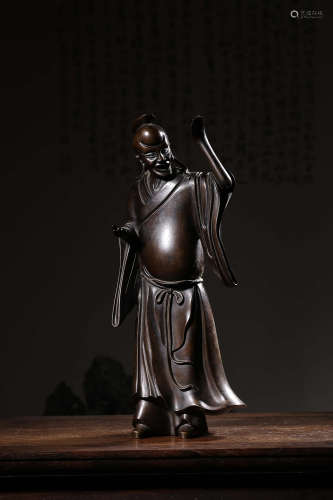 BRONZE CAST AND CARVED 'DONGFANG SU' STANDING FIGURE