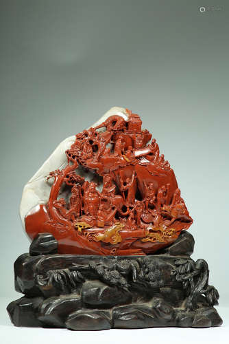 A CHINESE AGATE ARHATS ORNAMENT