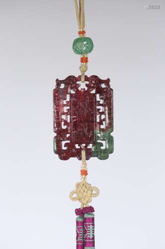 A CHINESE TOURMALINE CARVED PENDANT