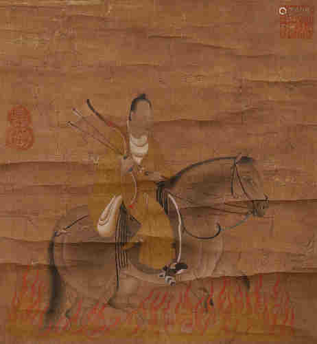 A CHINESE FIGURE&HORSE PAINTING