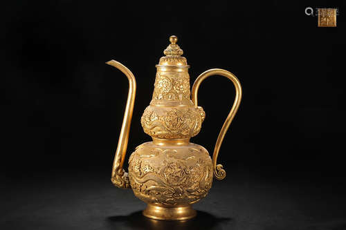 GILT BRONZE CAST AND CARVED 'DRAGON' EWER