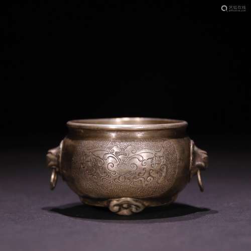 A CHINESE SILVER BEAST PATTERN INCENSE BURNER