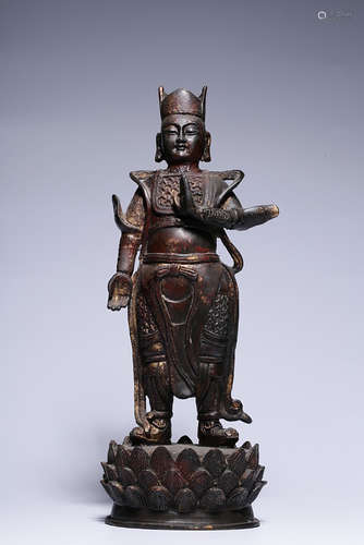 BRONZE CAST AND GILT 'GUARDIAN' STANDING FIGURE