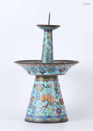 A CHINESE CLOISONNE ENAMEL CANDLESTICK