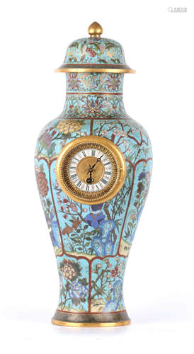 A CHINESE GILD COPPER CLOISONNE ENAMEL FLOWER VASE SHAPED CLOCK