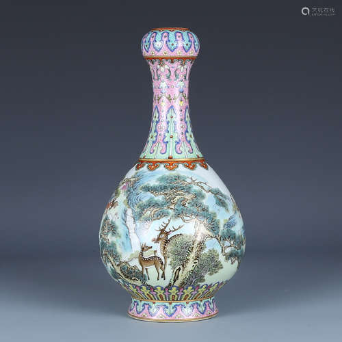 A CHINESE FAMILLE ROSE PAINTED PORCELAIN GARLIC BOTTLE