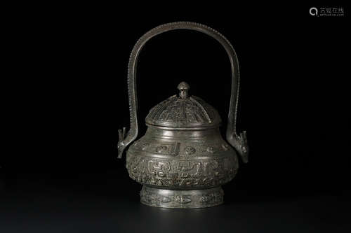 A CHINESE BRONZE LOOP&HANDLE POT