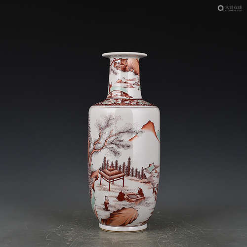 A CHINESE RE GREEN LANDSCAPE PORCELAIN VASE