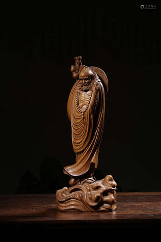 HUANGYANGMU CARVED 'BODHIDHARMA' STANDING FIGURE