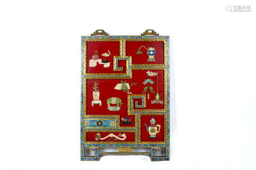 A CHINESE GEM INLAID CLOISONNE HANGING SCREEN