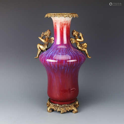 A CHINESE GILD COPPER INLAID PORCELAIN VASE