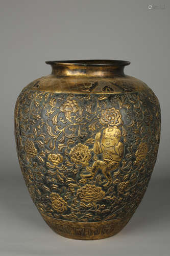 GILT BRONZE CAST 'CHILDREN AND FLOWERS' JAR