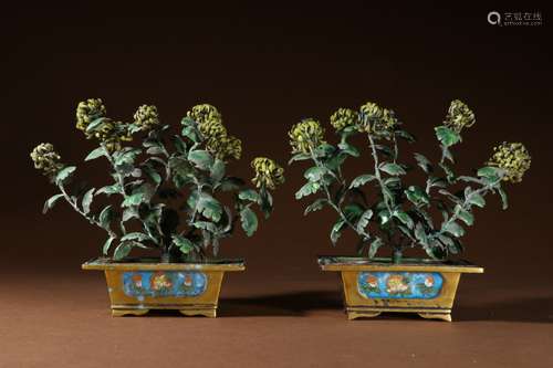 A PAIR OF CHINESE SILVER BLUEING FLORAL BONSAI