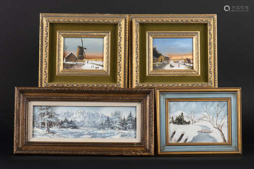 GROUP OF FOUR FRAMED OIL PAINTINGS