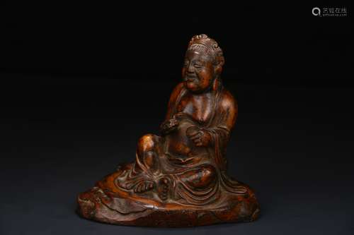 HUANGHUALI WOOD CARVED 'LIU HAI AND TOAD' SEATED FIGURE