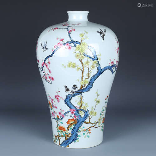 A CHINESE FAMILLE ROSE PLUM BLOSSOM PAINTED PORCELAIN VASE