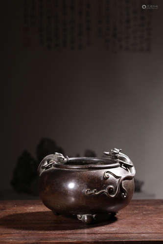 BRONZE CAST 'CHILONG' TRIPOD CENSER