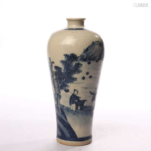 Plum vase decorated with landscape figures in mid Qing Dynasty