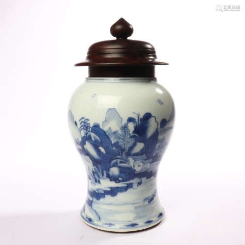 Blue and white vase with flower patterns in mid Qing Dynasty