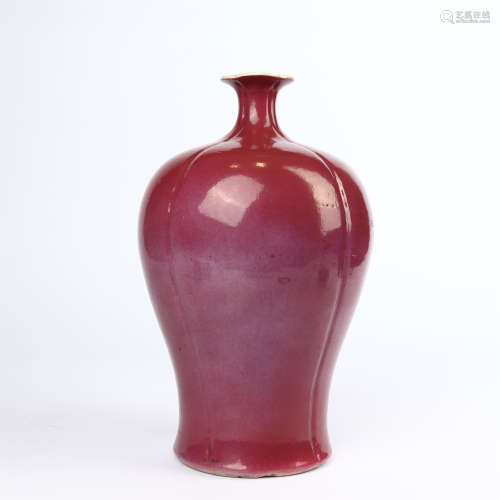 Ox blood red glaze melon edge plum vase