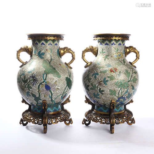 A pair of cloisonne flower ornaments