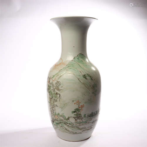 Large vase with light falling color and landscape pattern in the middle of Qing Dynasty