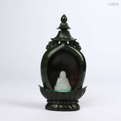 Jade niche with white jade Buddha in early Qing Dynasty