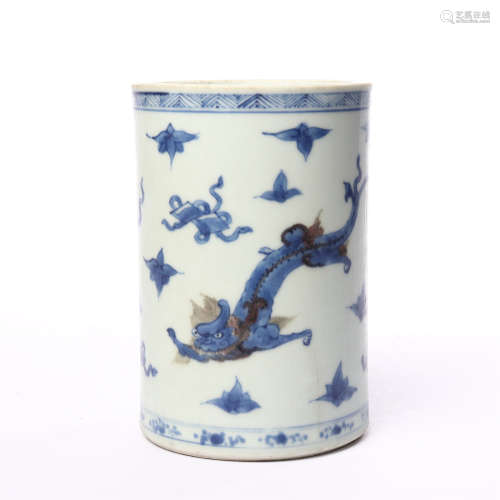 Early Qing Dynasty blue and white ****** pen holder
