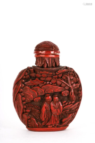 CHINESE CARVED CINNABAR SNUFF BOTTLE